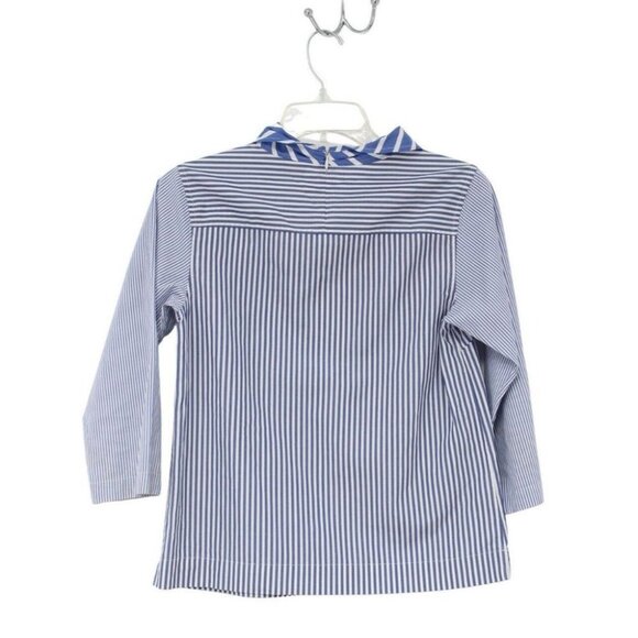 Thomas Mason for J. Crew Blue Striped Poplin Cowl Neck Shirt Blouse Size 00 - Picture 3 of 5